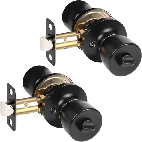 Miniatura 10 de HOSOM - Paquete de 1 perilla de puerta con cerradura y llave, perillas de puerta exterior color negro mate para dormitorio y baño, perilla de puerta