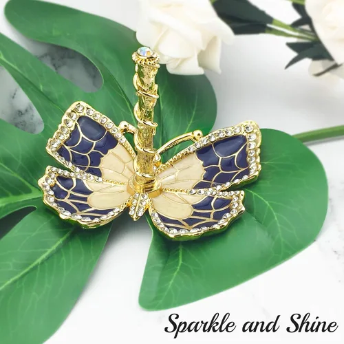 Miniatura 3 de Matashi Organizador de joyas de mariposa chapado en oro con esmalte azul y cristales, elegante soporte para anillos, regalo ideal para ella