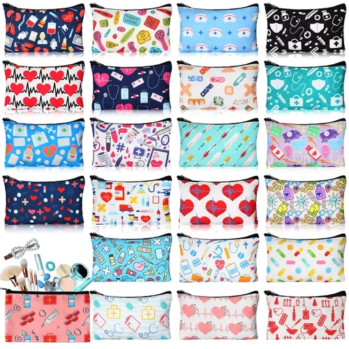 Miniatura 23 de 24 piezas bolsas de maquillaje a granel, bolsas de cosméticos de lona, organizador de bolso, bolsa cosmética con cremallera, bolsa de tocador