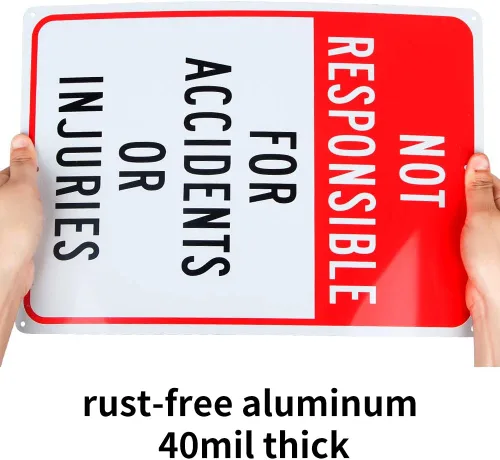Miniatura 3 de Paquete de 2 letreros de "No responsable de accidentes o lesiones", "Enter at Your Own Risk Sign", 12 x 8 pulgadas, aluminio libre de óxido 040
