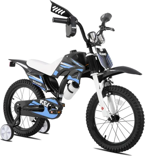 Miniatura 12 de KEANO - Bicicleta estilo motocross para niños y niñas de 12 y 16 pulgadas, con ruedas de entrenamiento y placa numérica, bicicletas para niños de 3