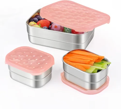 Miniatura 20 de Tanjiae Recipientes Pequeños (1 TAZA) de Acero Inoxidable para Bocadillos para Niños Recipientes de Comida Fáciles de Abrir a Prueba de Fugas