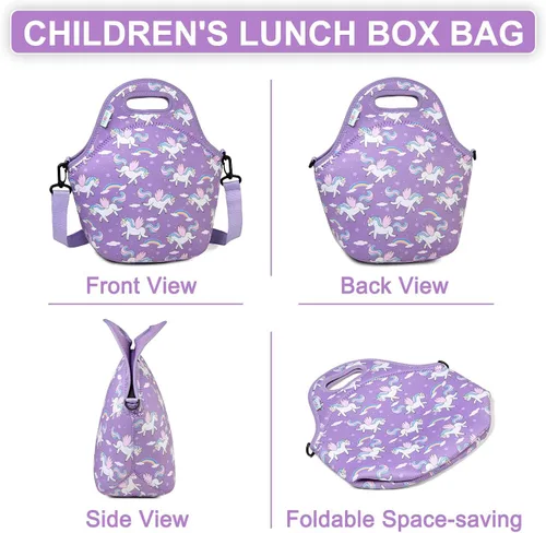 Miniatura 6 de VASCHY Lonchera para niños, bolsa de almuerzo ligera de neopreno para niños pequeños y niñas a la escuela, guardería, jardín de infantes, unicornio