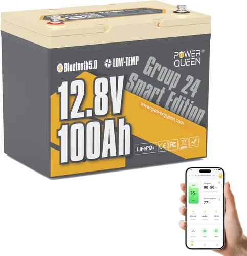 Miniatura 11 de Power Queen - Batería de 12V 100Ah LiFePO4, función mejorada de corte de baja temperatura, BMS de 100A incorporado, celda de batería de grado A