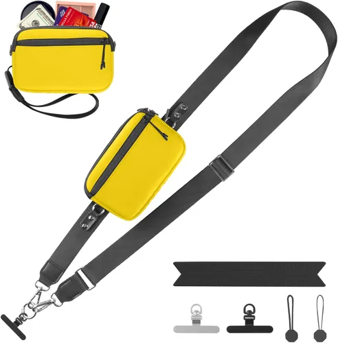 Miniatura 43 de YFWE Correa de clip and go para teléfono con cartera cruzada, cordón ajustable para teléfono con cartera RFID desmontable, correa universal