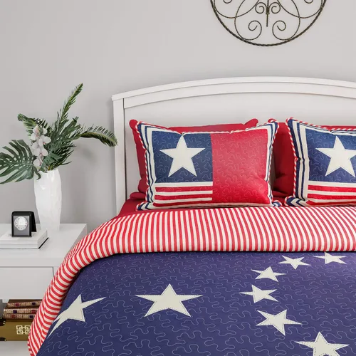Miniatura 3 de BH - Juego de edredón y cama de 3 piezas, microfibra de poliéster hipoalergénica, estampado de bandera patriótica de Estados Unidos, manta