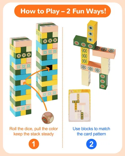 Miniatura 2 de Juego de torre de apilamiento de madera para niños y adultos - Juego educativo de rompecabezas de bloques de madera para niños a partir de 3 años
