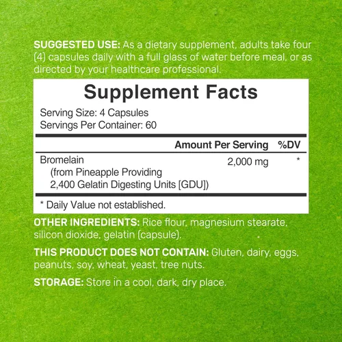 Miniatura 2 de Suplemento de bromelina 2,000 mg por porción, 240 cápsulas – Enzimas proteolíticas naturales de piña fresca – Apoya la digestión de nutrientes