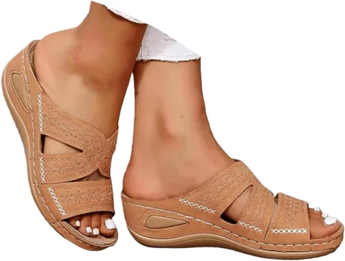 Miniatura 6 de Sandalias ortopédicas para mujer, plataforma elegante, tacón de cuña, sin cordones, puntera abierta, sandalias ortopédicas casuales de verano Rosa