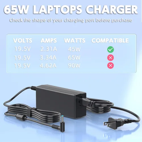 Miniatura 3 de 45W Laptop Charger Compatible with HP is 13252, L25296 001/002/003/004, 741727-001, 721092-001, 719309-001, 213349-109, 213349-009, HSTNN-DA40