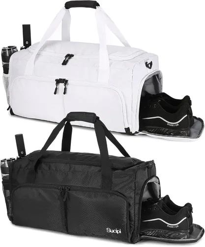 Miniatura 9 de Sucipi Bolsa de gimnasio para hombres y mujeres, bolsas de viaje pequeñas con compartimento para zapatos y bolsillo húmedo, bolsa ligera de fin