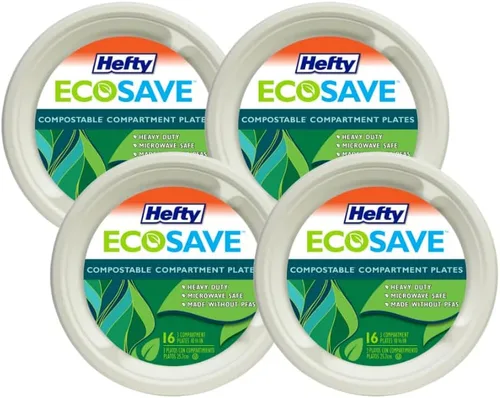 Miniatura 8 de Hefty EcoSave - Platos desechables con compartimentos, hechos de materiales a base de plantas, platos de papel resistentes, 10 ¼ pulgadas, 16