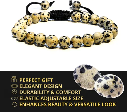 Miniatura 95 de Adjustable Crystal Bracelet – Gemstone Bead Bracelet with Adjustable Macrame String – Chic Gemstone Bracelet for Men and Women – 8mm Round Healing