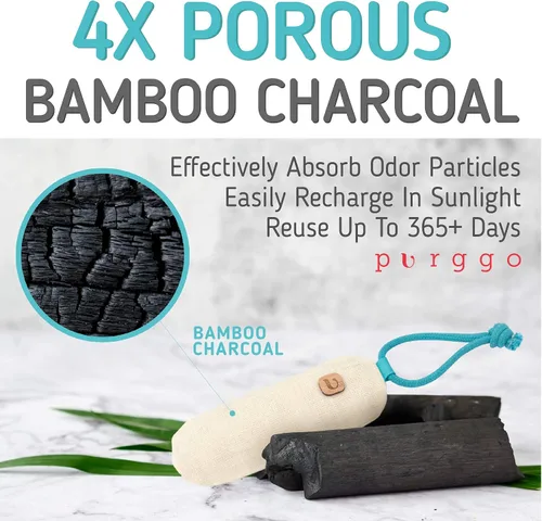 Miniatura 3 de PURGGO Bolsa purificadora de aire de carbón de bambú, dura más de 365 días, desodorante para zapatos, eliminador de olores, sin productos químicos