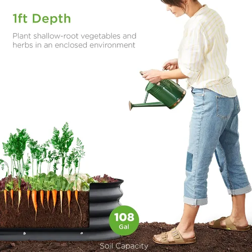 Miniatura 2 de Best Choice Products Cama de jardín elevada de metal para exteriores de 8 x 2 x 1 pies, maceta ovalada de raíces profundas para verduras, flores