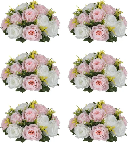 Miniatura 64 de NUPTIO Centros de mesa de flores blancas para mesas: 6 piezas de arreglo de bolas de flores artificiales para fiesta de boda, rosa floral falsa
