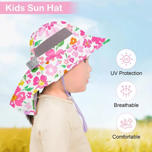 Miniatura 72 de Sombrero de sol para niños, protección UV, unicornio, verano, playa, jugar con ala ancha, solapa para el cuello para niñas y niños