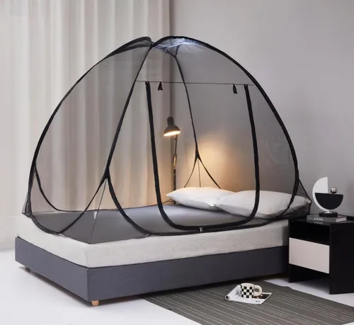 Miniatura 10 de Mengersi Tienda de Mosquitera para Cama, Dosel de Cama Desplegable con Fondo de Red, Tienda de Cama con Mosquitera para Niños y Niñas, Cama, Gris