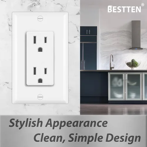 Miniatura 7 de BESTTEN Paquete de 20 tomas de corriente decoradora de pared de 15 amperios, no resistente a manipulaciones, placa de pared incluida