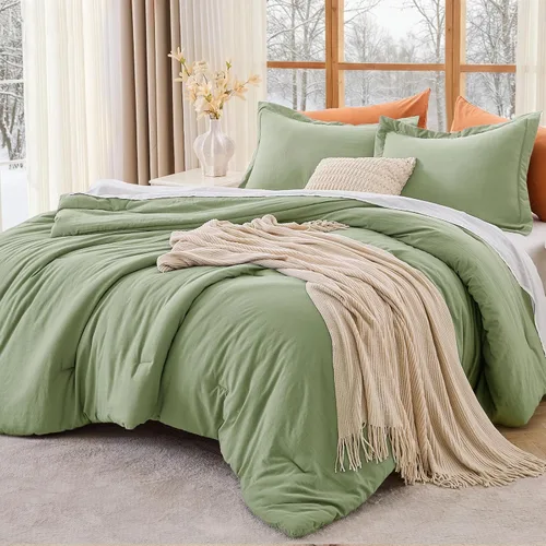 Miniatura 14 de MUXHOMO Juego de edredón beige tamaño individual/individual XL, ropa de cama alternativa ultrasuave para todas las estaciones. El juego de cama