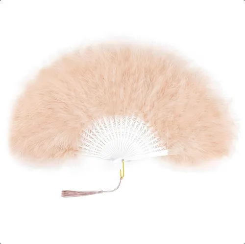 Miniatura 16 de BABEYOND Abanico de plumas de marabú estilo vintage de los años 20, abanico plegable de mano, para disfraz, baile, espectáculo, fiesta de té, Negro