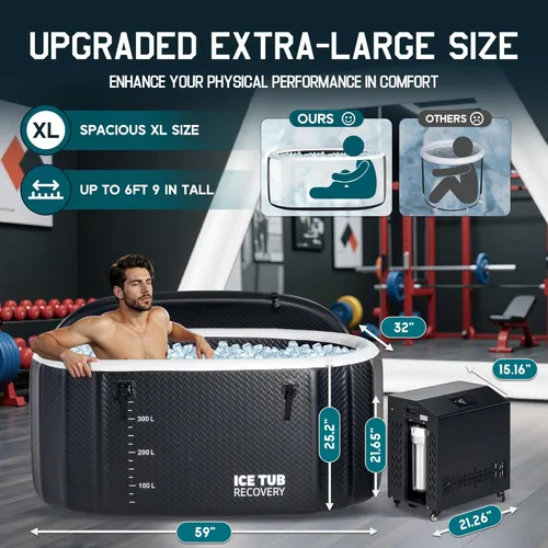 Miniatura 2 de Albott Bañera fría con enfriador de 1 HP, bañera de hielo inflable con control de aplicación, sistema UV/ozono, tapa y ruedas aisladas, bañera