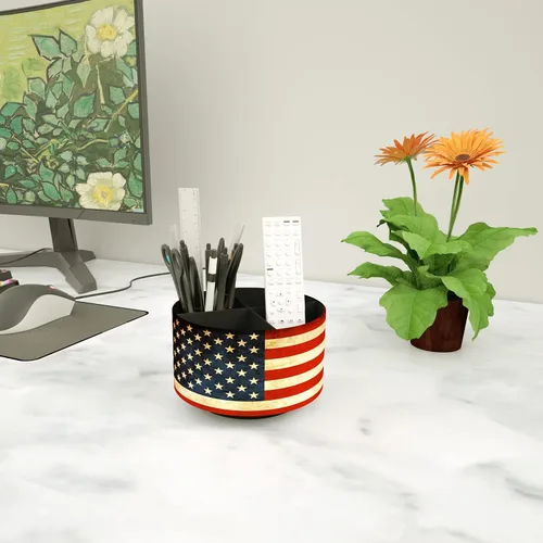 Miniatura 5 de Organizador Redondo de Cuero para Suministros de Arte, Soporte para Control Remoto, Rotación de 360 Grados, Soporte Multifuncional para Lápices