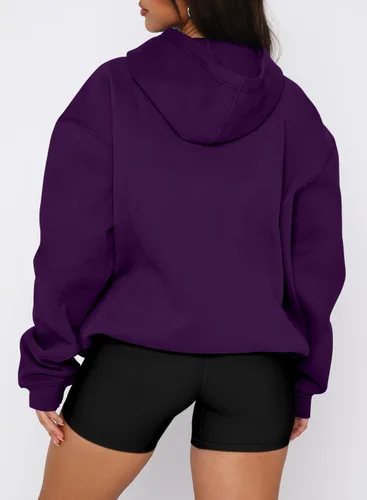 Miniatura 20 de onlypuff Sudadera casual con capucha para mujer, de manga larga, con bolsillo de canguro, hombro caído