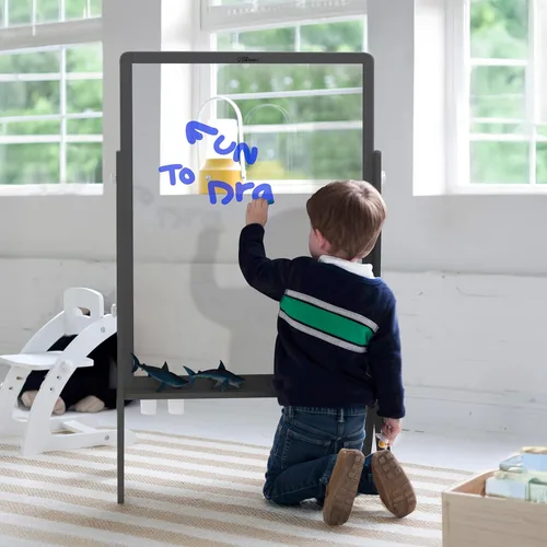 Miniatura 2 de Little Partners Peek-A-Boo Art Toddler Easel, Estación de Pintura de Acrílico Transparente de Dos Lados de Altura Ajustable para Niños
