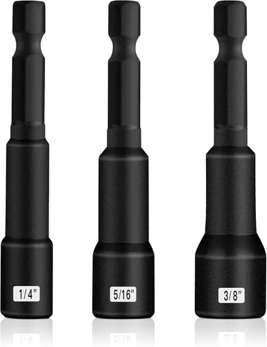 BOEN Juego de destornilladores de tuercas magnéticas de 1/4 pulgadas, juego de brocas de taladro de impacto de 3 piezas, tamaño 1/4", 5/16", 3/8",