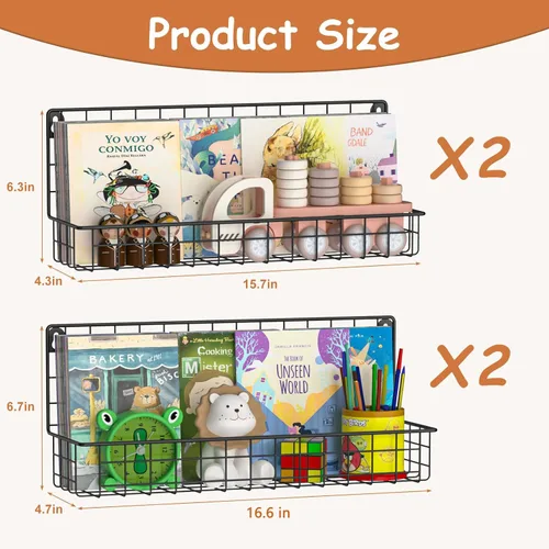 Miniatura 3 de X-cosrack Paquete de 4 estanterías de metal montadas en la pared, estantes flotantes para libros para niños, guardería, aula infantil, organizador