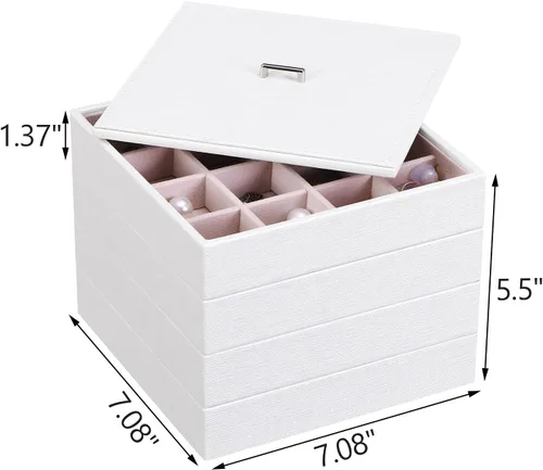 Miniatura 6 de BEWISHOME Bandejas organizadoras de joyas, bandejas apilables para almacenamiento de aretes con tapa para aparador y cajón, 32 ranuras para anillos