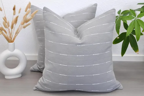 Miniatura 9 de Juego de 2 fundas de almohada modernas color gris de 18 x 18 pulgadas / 18 x 18 pulgadas / algodón tejido con patrón de rayas patrón de rayas