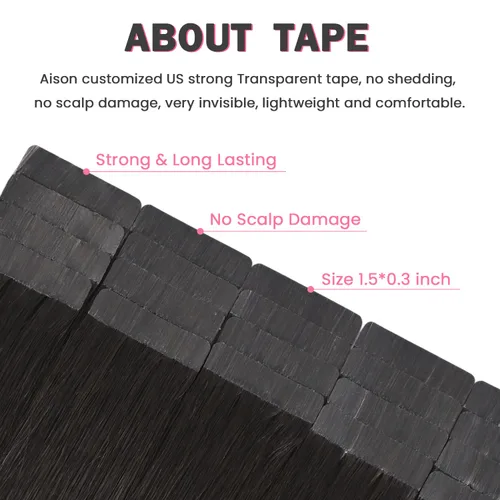 Miniatura 6 de Extensiones de cabello humano adhesivas, sedosas y lacias, 100% Remy, color marrón oscuro, para mujeres, 20 unidades por paquete