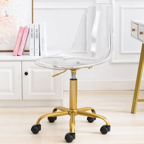 HOMEFUN Silla de escritorio transparente, acrílico rodante sin brazos, giratoria, altura ajustable, fantasma, moldeado, plástico, sillas de oficina