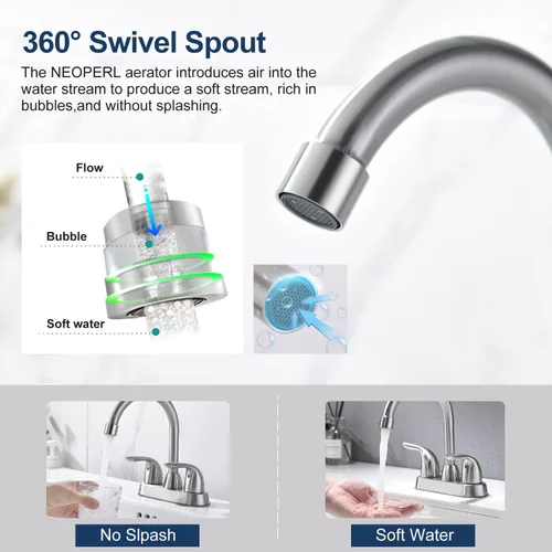 Miniatura 3 de Grifo de lavabo de baño con conjunto de drenaje emergente, grifo central de 4 pulgadas y 2 manijas - Control de temperatura, fácil de instalar