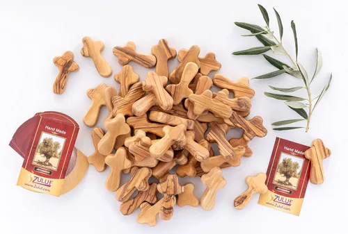 Miniatura 5 de Zuluf 50 Pequeñas Cruces de Mano de Madera de Olivo Fábrica de Belén Cruces de Madera de Olivo de Meditación de Mano de Belén Israel 6cm / 2.5
