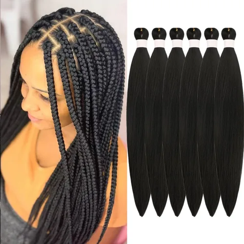 Cabello trenzado preestirado, negro, hipoalergénico, preestirado, trenzado, sin nudos, sin picazón, suave