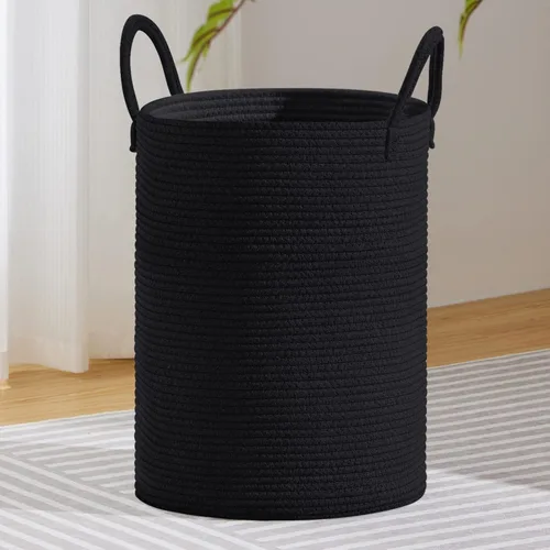 Miniatura 10 de VIPOSCO Cesta de lavandería grande, cesta de almacenamiento de cuerda tejida alta para mantas, juguetes, ropa sucia en la sala de estar, baño, Rayas