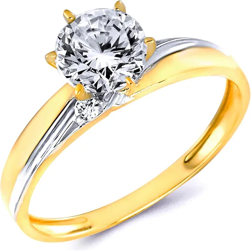 Miniatura 2 de Anillo de compromiso de oro amarillo de 14 quilates y alianza de boda para mujer.