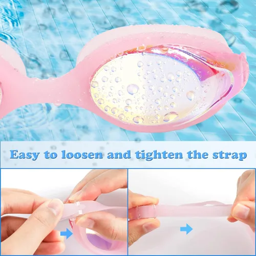Miniatura 3 de EWPJDK Gafas de natación para niños, paquete de 2 gafas de natación antivaho sin fugas para niños de 3 a 15 años Negro & Rosado
