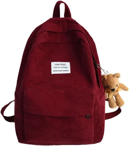 Miniatura 6 de YUESUO Mochila grande de pana Kawaii con bonito colgante de oso, bolsa vintage para niñas, estudiantes, mochila escolar, mochila para libros, Negro