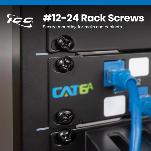 Miniatura 2 de ICC #12-24 Tornillos de montaje en rack, hardware para servidor EIA de 19 pulgadas y racks de red, negro, paquete de 25
