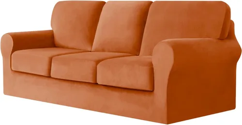 Miniatura 76 de UNBBRRL Fundas de sofá de 3 piezas para sofá, funda de terciopelo elástico para sillón con 1 funda de cojín de asiento y 1 funda de respaldo