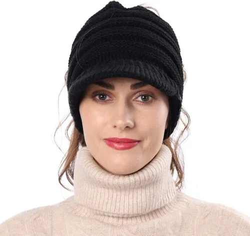 Miniatura 4 de FORBUSITE Gorro de punto cálido para mujer con diseño de cola de caballo para coleta, gorro B085