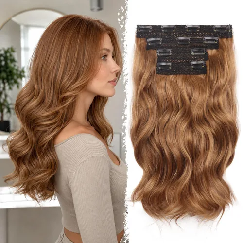 Miniatura 35 de Extensiones de cabello con clip, extensiones de cabello sintético ondulado de 14 pulgadas con clip (color: 22H10#)