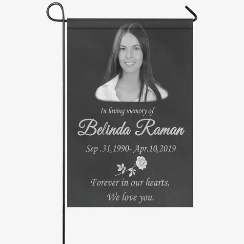 Miniatura 9 de Bandera conmemorativa personalizada para jardín, en memoria amorosa, bandera de condolencias personalizada con nombre y fecha de foto, banderas