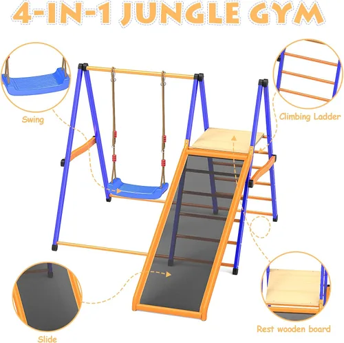 Miniatura 2 de SPIDERCAMP Zona de juegos para interiores, gimnasio de la selva 4 en 1 para niños, juego de escalada interior con tobogán interior, juego de metal