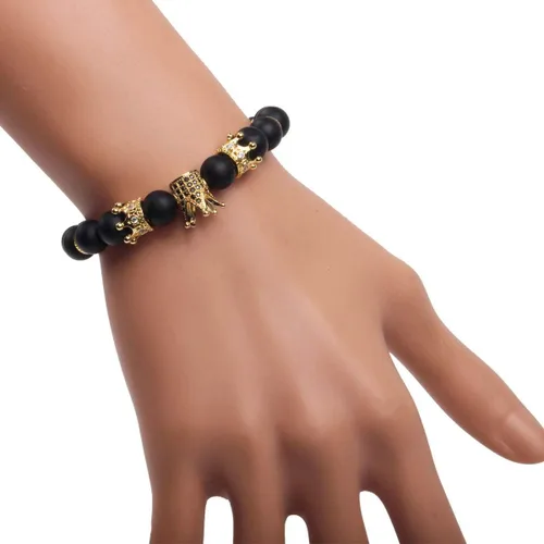 Miniatura 3 de Gvusmil - Brazalete de cuentas con corona imperial lujosa de rey y su reina para parejas, dije de regalo de joyería de Navidad para hombre y mujer