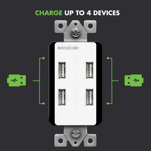 Miniatura 3 de TOPGREENER Receptáculo de salida de pared de 4 puertos USB de ultra alta velocidad de 5.8A, compatible con iPhone SE/11/XS/XR/X/8, Samsung Galaxy